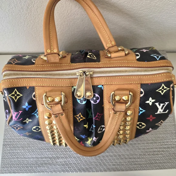 Louis Vuitton Black Monogram Multicolor Murakami Gold Studded Courtney Satchel - Picture 6 of 15